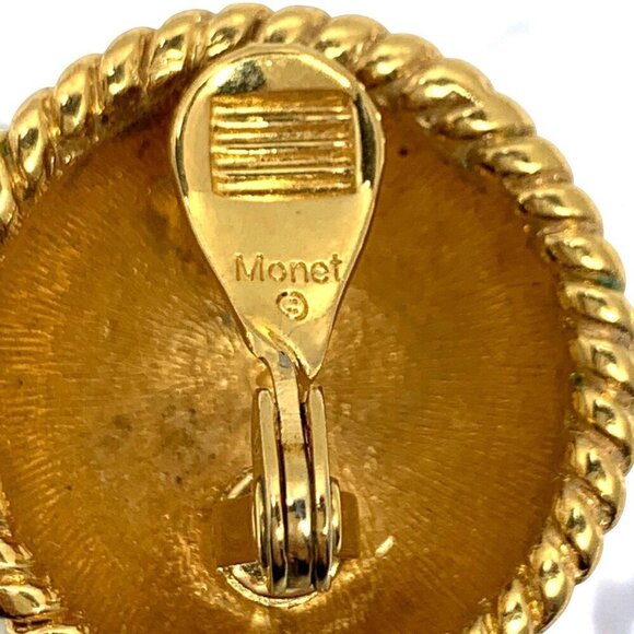 Monet Vintage 1970's Electroplated Gold Alloy Spiral Button Earrings Clip-On 1" - Picture 3 of 11